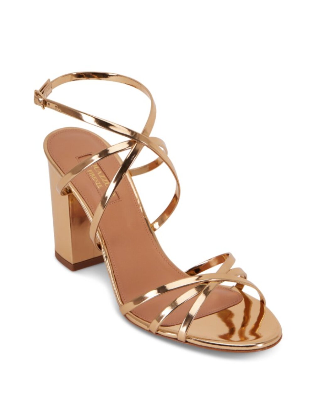 Aquazzura Gin Gold Metallic Leather Strappy Sandal, 85mm